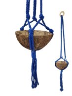 MAKRAMA ZAWIESZKA KWIATNIK na DONICZKĘ do POWIESZENIA 65 cm bawełniany sznur ciemno-niebieski