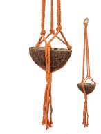 MAKRAMA ZAWIESZKA na DONICZKĘ lub kokosa do powieszenia 65 cm w kolorze pomarańczowym z naturalnego bawełnianego sznura bez łupiny kokosowej.