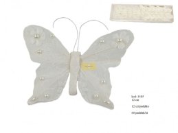 BIAŁY MOTYL 12 cm z klamerką (12 sztuk w pudełku)