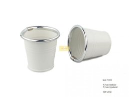 Zinc planter white color 5,5  cm D silver color ring 2 lines.