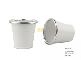 Doniczka ocynk biała srebrny brzeg 6,5 cm średnicy 3 linie.