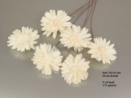 SHOLA SUNFLOWER WHITE   6 CM-D- ON WIRE 6 PC/ PB