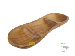 WOODEN TRAY  3 COMPARTMENT PEANUT SHAPE 28 CM  X 11 CM