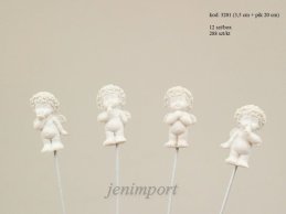 ANIOŁEK 3,5 CM Z RÓŻYCZKAMI BIAŁYMI NA DRUCIKU 20 CM - 4 WZORY