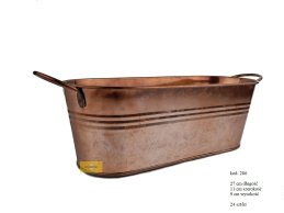 Doniczka ocynk owalna w kolorze miedzi  27 cm długości 3 linie przetłoczenie.