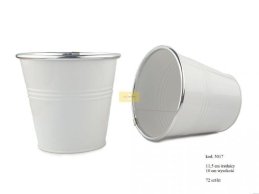 Doniczka ocynk biała srebrny brzeg 11 cm średnicy 3 linie.