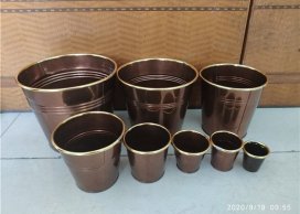 ZINC PLANTER 18 CM COPPER COLOR 3 lines GOLD COLOR RING