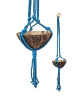 MAKRAMA DEKORACJA ZAWIESZKA na DONICZKĘ lub KOKOSA do powieszenia 65 cm bawełniany sznur błękitny bez kokosowej doniczki