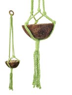 MAKRAMA ZAWIESZKA DEKORACJA na DONICZKĘ lub KOKOS do POWIESZENIA 65 cm z bawełnianego sznura jasno-zielona