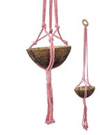 MAKRAMA na doniczkę lub kokosa do powieszenia 65 cm bawełniany sznur w kolorze jasno-różowym BEZ ŁUPINY KOKOSOWEJ