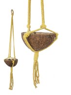 MAKRAMA na dniczkę lub łupinę kokosową do powieszenia 65 cm z bawełnianego sznura żółta bez łupiny kokosowej.